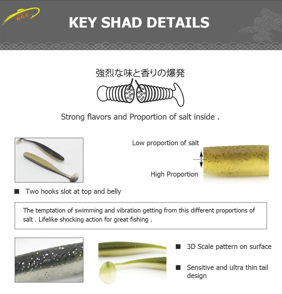W&K Multicolored Soft Swimbait 10pcs
