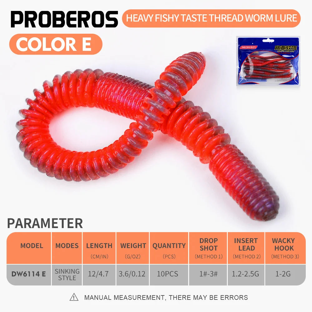 PROBEROS Colored Earthworm Soft Bait 10pcs