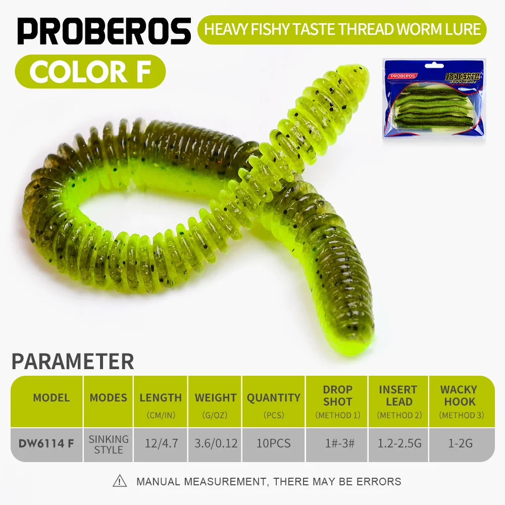 PROBEROS Colored Earthworm Soft Bait 10pcs