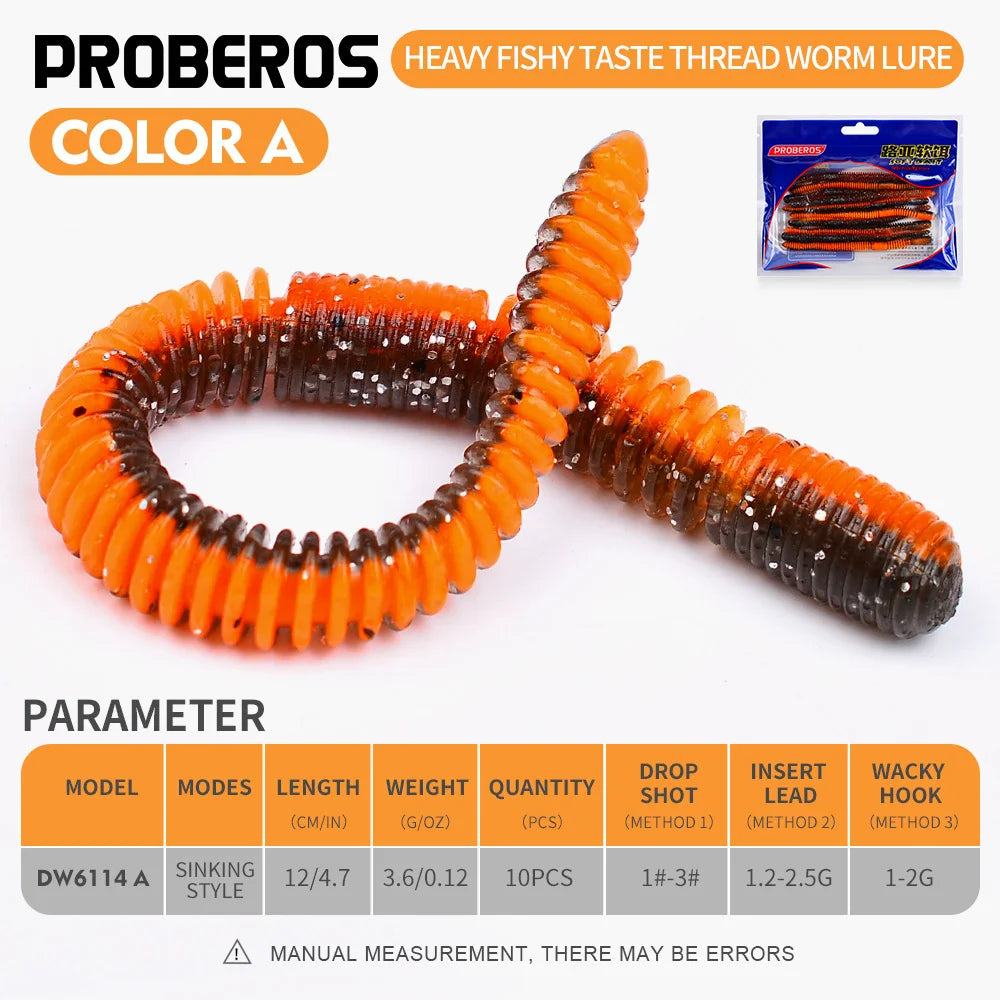 PROBEROS Colored Earthworm Soft Bait 10pcs