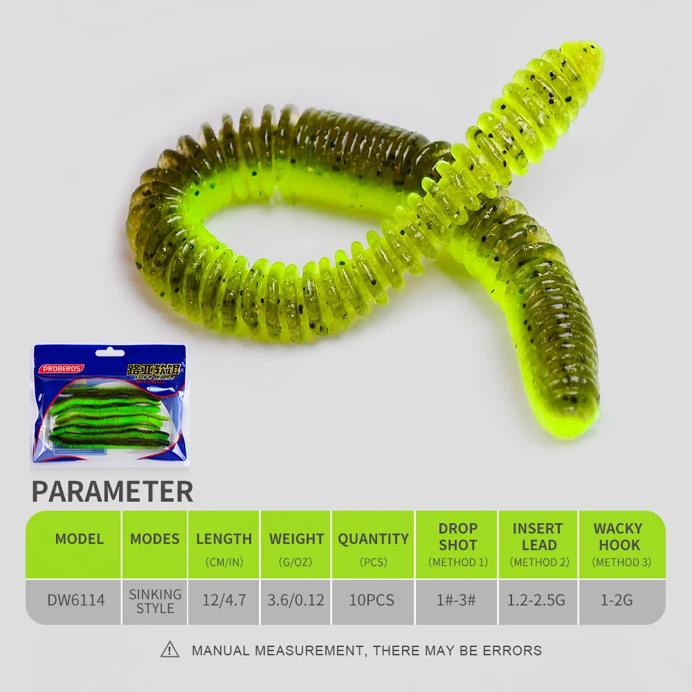 PROBEROS Colored Earthworm Soft Bait 10pcs