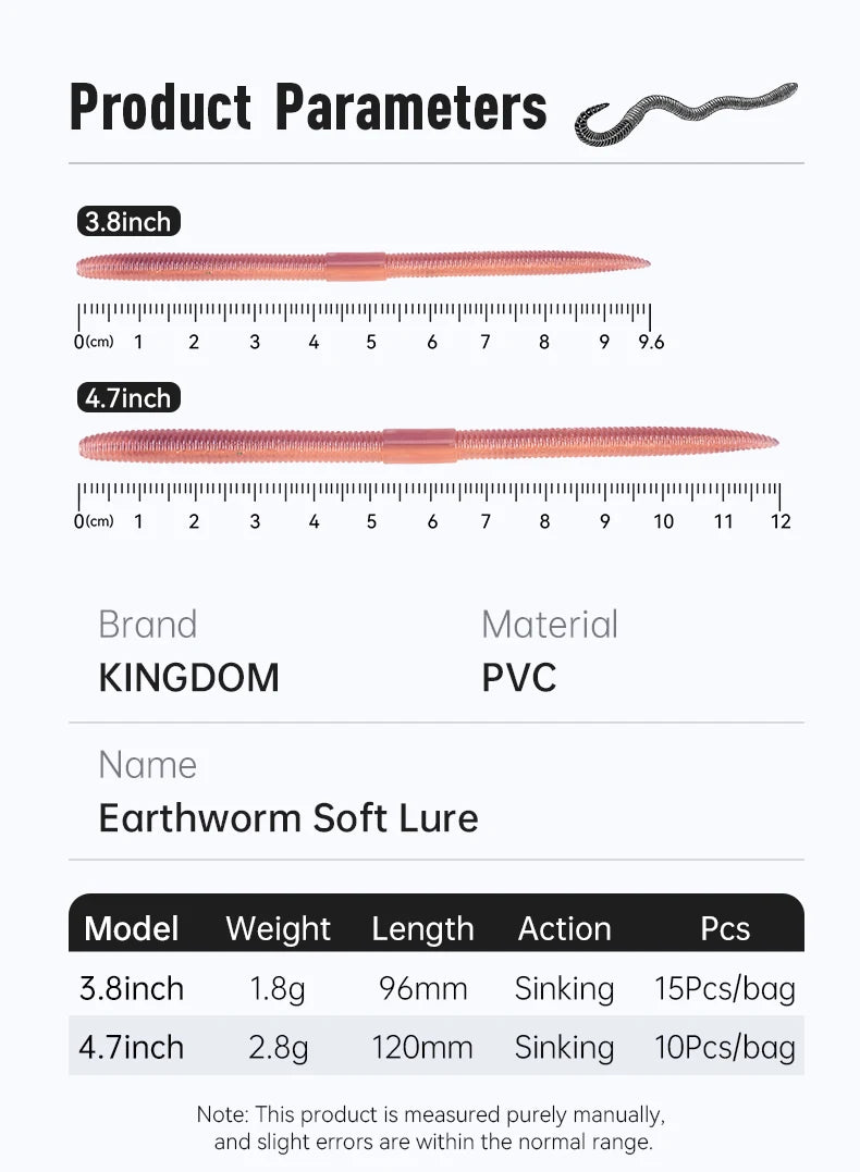 KINGDOM Soft Earthworm Bait 10-15pcs