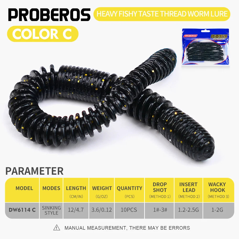 PROBEROS Colored Earthworm Soft Bait 10pcs