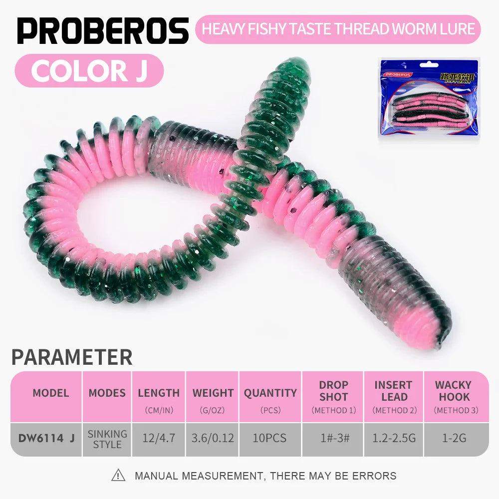 PROBEROS Colored Earthworm Soft Bait 10pcs