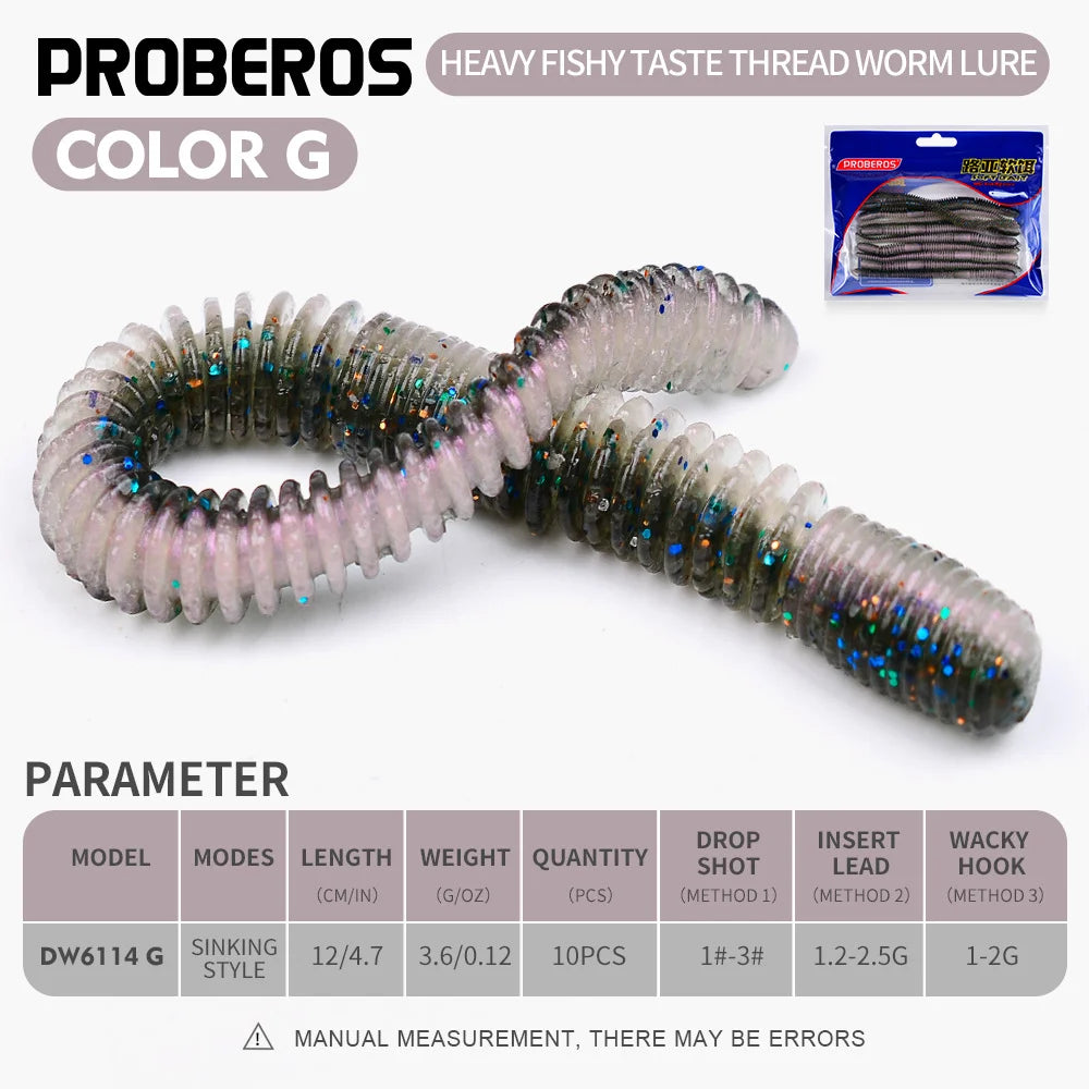 PROBEROS Colored Earthworm Soft Bait 10pcs