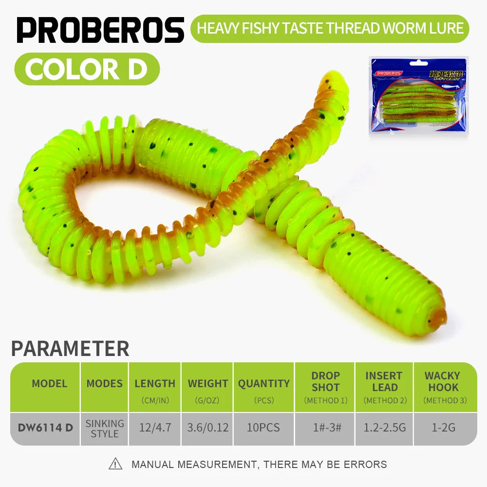 PROBEROS Colored Earthworm Soft Bait 10pcs