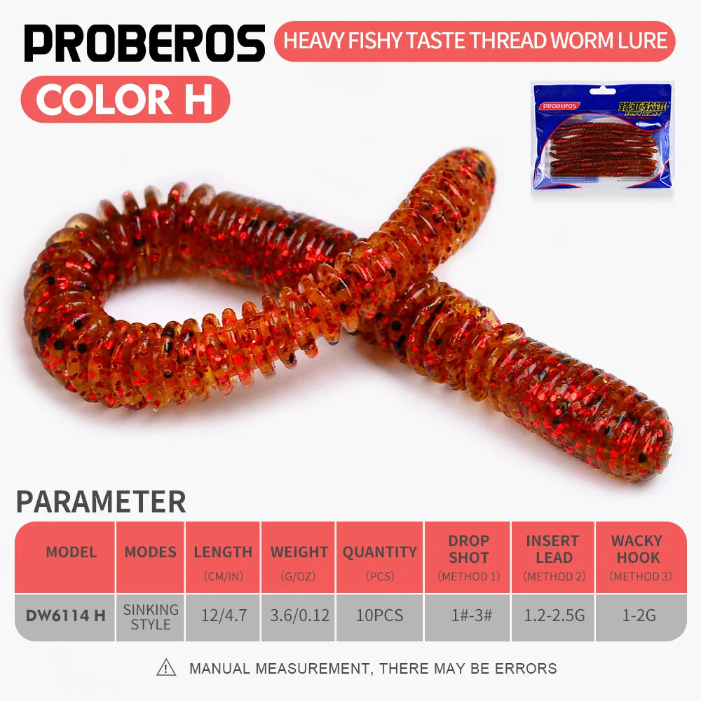 PROBEROS Colored Earthworm Soft Bait 10pcs